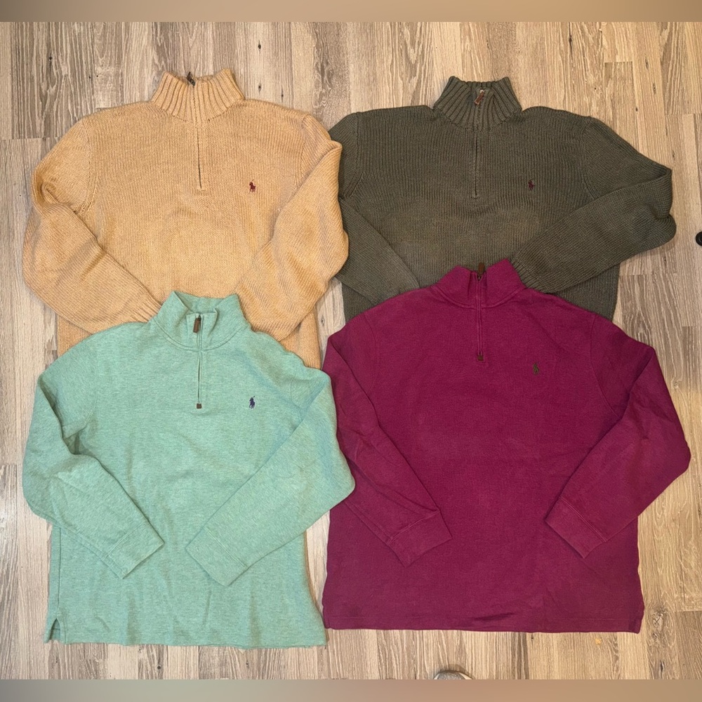 Lot of four Men’s XL Polo Ralph Lauren Quarter Zip Sweaters